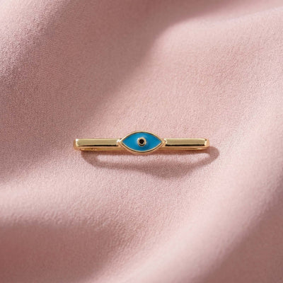 Cerulean Evil Eye Gold Plated Sterling Silver Band Ring