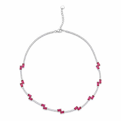 Ruby Pink Crystal Tennis Necklace in Sterling Silver