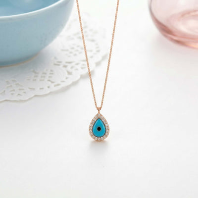 Silver Blue Evil Eye Pendant Necklace for Women