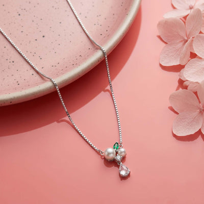 Sterling Silver Pearl Floral Pendant Necklace for Women