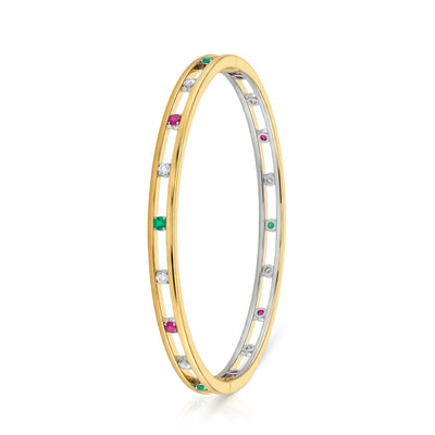 Flaneur 925 Silver Sleek Multi-Stone Stacking Bangles for Women (Pair)