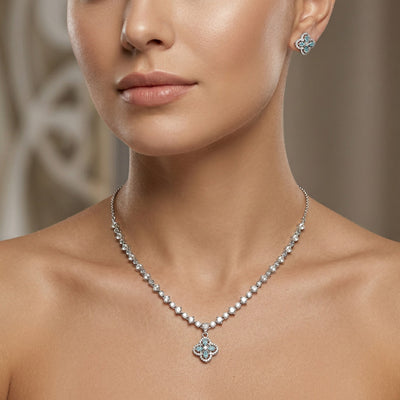 Flâneur Blue Floral Silver Necklace Set | 92.5 Sterling CZ