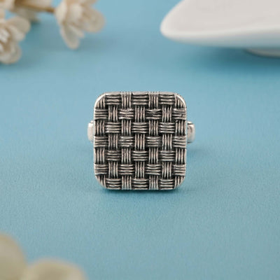 Artisan Basketweave Oxidized Sterling Silver Square Cufflinks