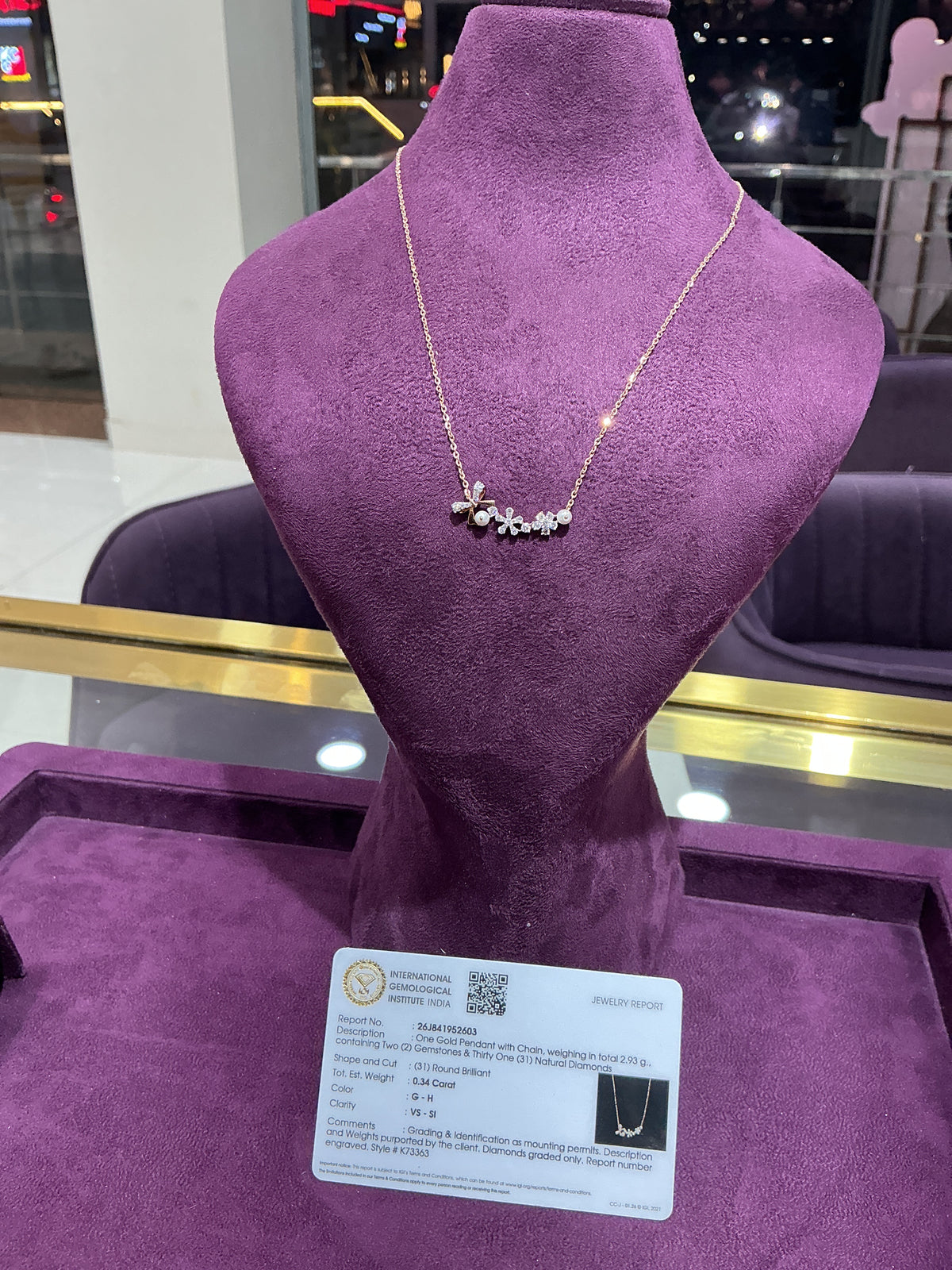 Gold Floral Pearl & Natural Diamond Necklace