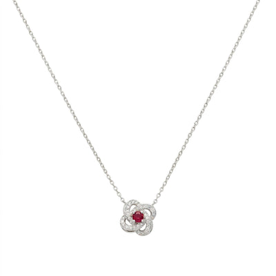 Fine Silver Double Heart Ruby Red CZ Pendant Necklace for Women
