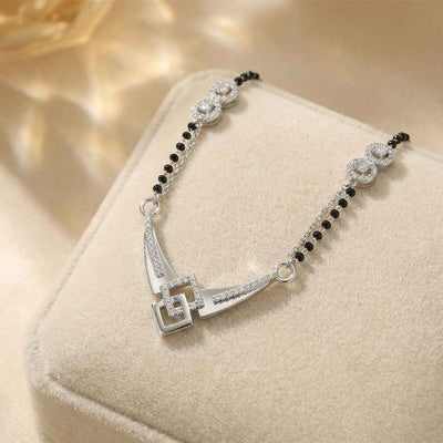 Flaneur 925 Silver Modern Geometric Mangalsutra with Black Beads