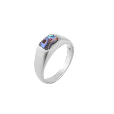 balone Inlay Silver Signet Ring Nav