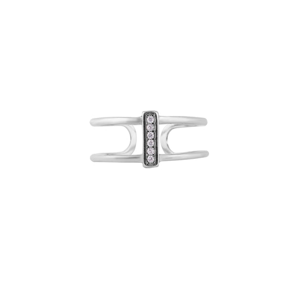 Open Double Bar Pave Silver Ring for her - Flâneur Global® | FG | 925 Fine Silver Jewelry & Accessories