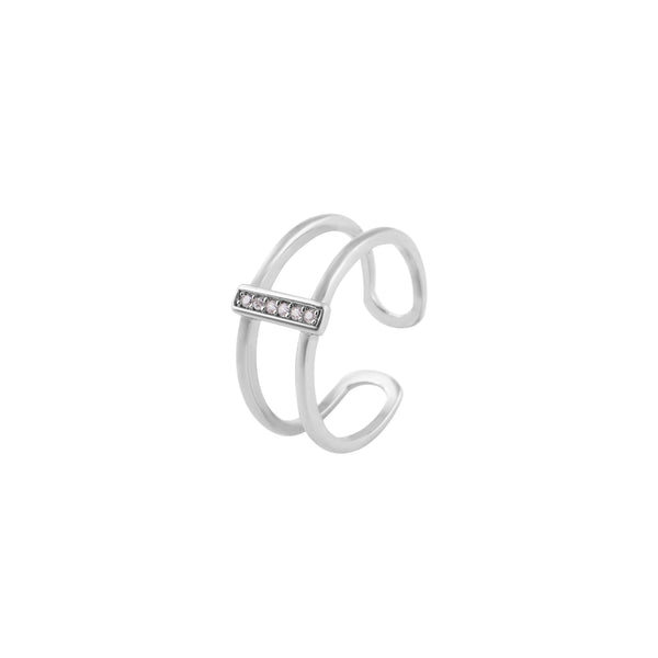 Open Double Bar Pave Silver Ring for her - Flâneur Global® | FG | 925 Fine Silver Jewelry & Accessories