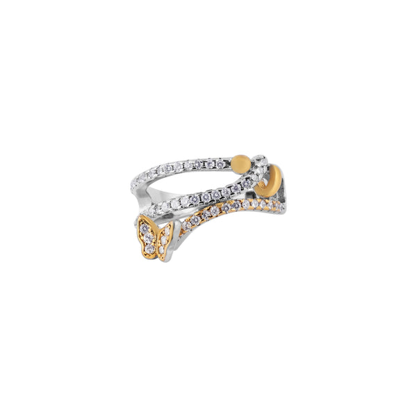 Pave and Butterfly Accent Two-Tone Open Ring for her - Flâneur Global® | FG | 925 Fine Silver Jewelry & Accessories