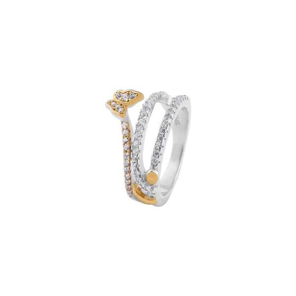 Pave and Butterfly Accent Two-Tone Open Ring for her - Flâneur Global® | FG | 925 Fine Silver Jewelry & Accessories