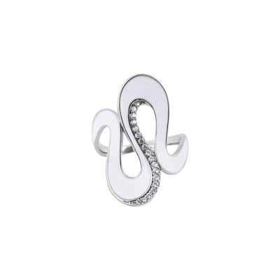 Modern Sculptural Enamel and Pave Silver Ring for her