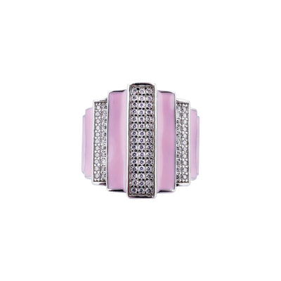 Art Deco Style Pink Enamel and Pave Silver Ring for her