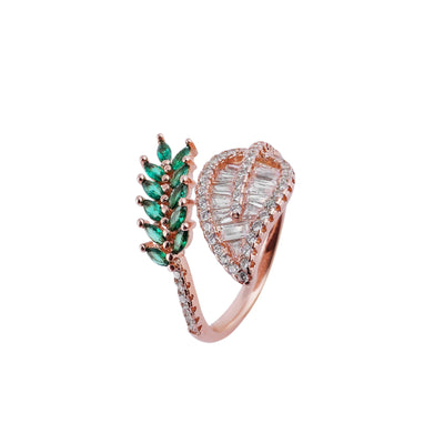 Two-Tone Leaf Motif CZ Open Ring for her