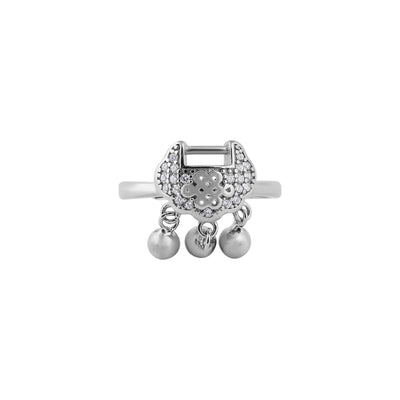 Filigree and Dangling Bead Oxidized Silver Ring for her