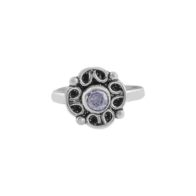 Vintage Floral Toe Ring with Purple Stone