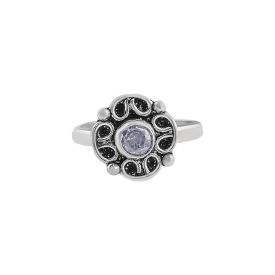 Vintage Floral Toe Ring with Purple Stone
