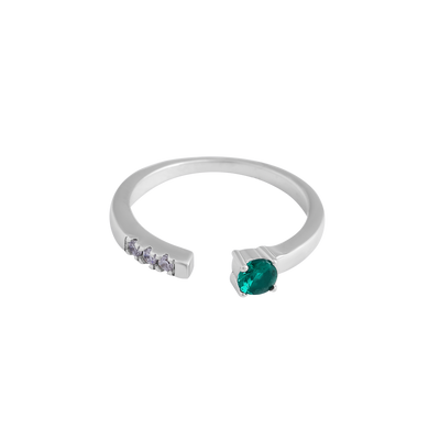 Minimalist Sterling Silver Open Ring with Green & White Stones