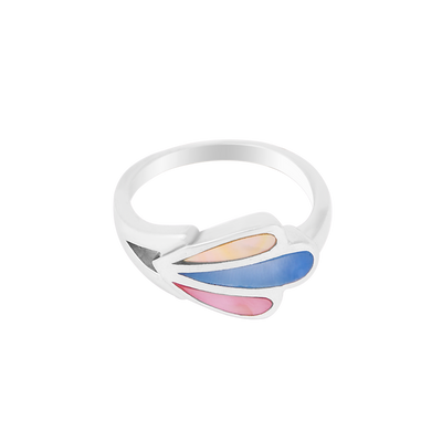 Silver Multicolor Teardrop Inlay Ring