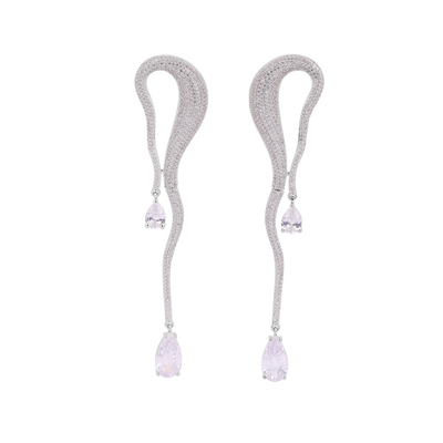 Serpentine Diamond Pink Gemstone Drop Earrings