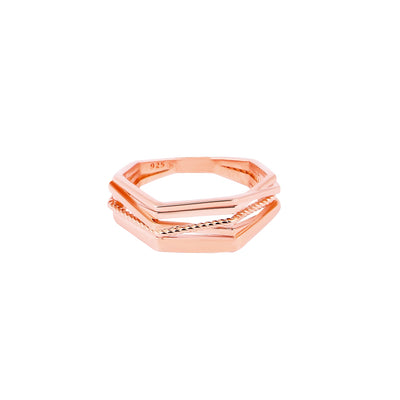 Hexagonal Rose Gold-Plated Silver Gents Ring Men's Bands