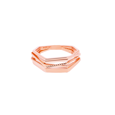 Hexagonal Rose Gold-Plated Silver Gents Ring Men's Bands