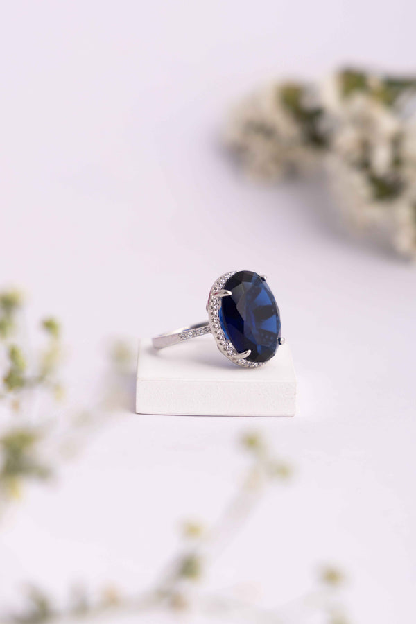 Blue Sapphire Halo Ring - Flâneur Global® | FG | 925 Fine Silver Jewelry & Accessories