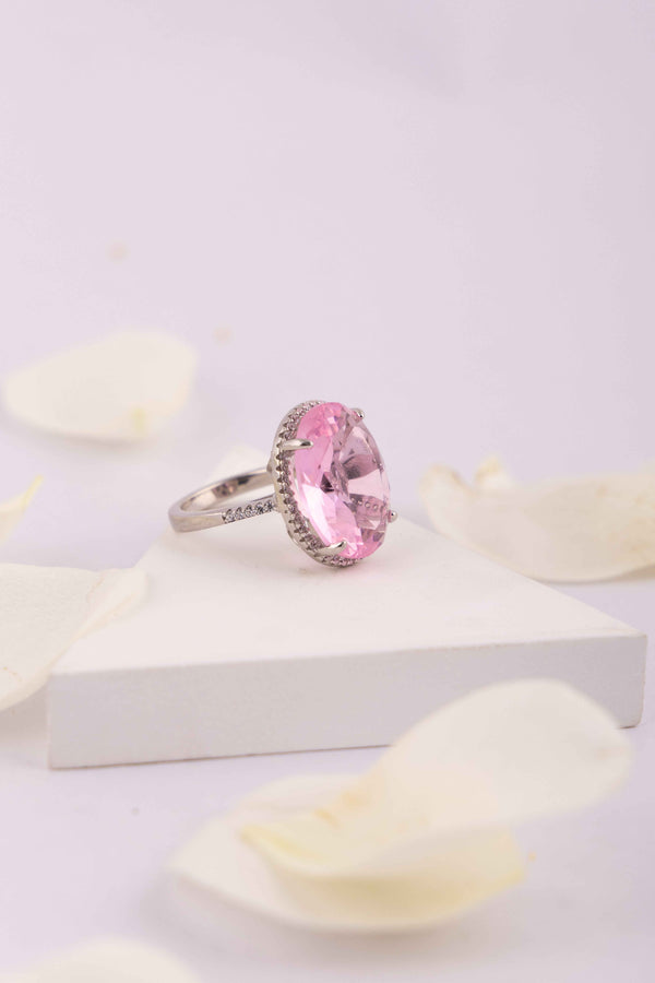 Oval Pink Gemstone Halo Ring - Flâneur Global® | FG | 925 Fine Silver Jewelry & Accessories