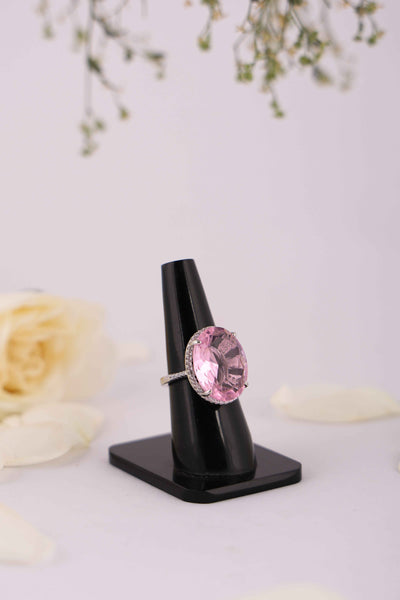 Oval Pink Gemstone Halo Ring