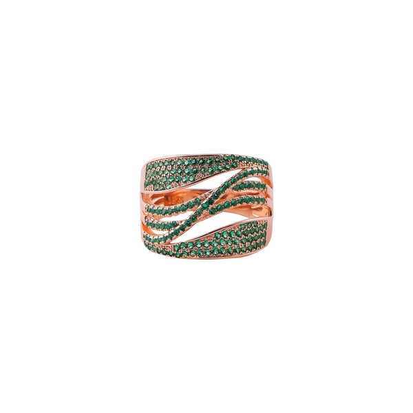 Swirling Green Pave Open Rose Gold Ring for her - Flâneur Global® | FG | 925 Fine Silver Jewelry & Accessories