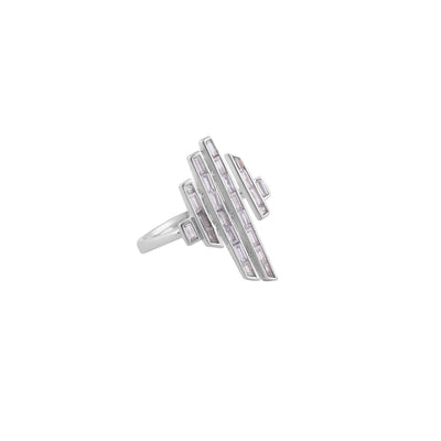 Asymmetrical Baguette CZ Silver Ring for her Nav