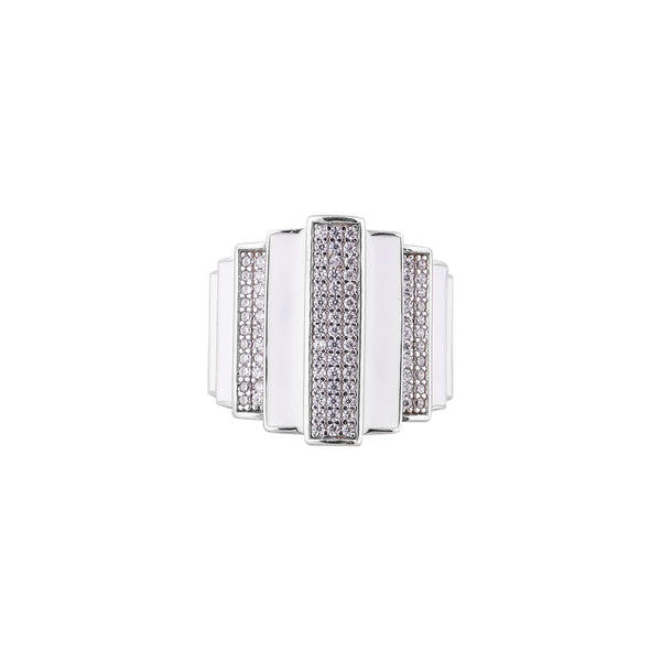 Art Deco Style White Enamel and Pave Silver Ring for her - Flâneur Global® | FG | 925 Fine Silver Jewelry & Accessories
