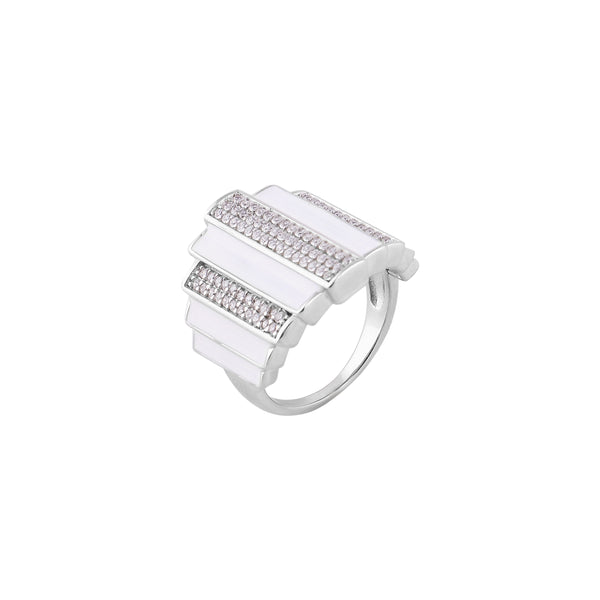 Art Deco Style White Enamel and Pave Silver Ring for her - Flâneur Global® | FG | 925 Fine Silver Jewelry & Accessories