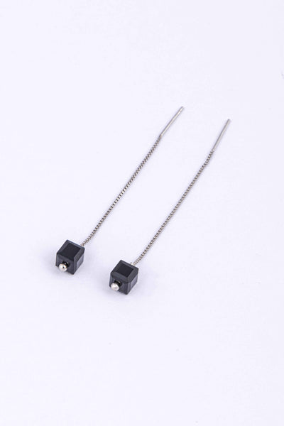 Minimalist Black Cube Bead Threader Earrings