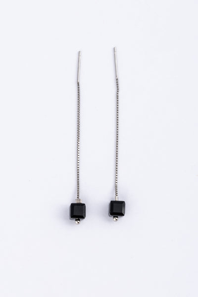 Minimalist Black Cube Bead Threader Earrings