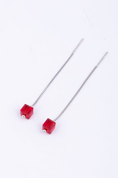 Red Faceted Bead Threader Earrings