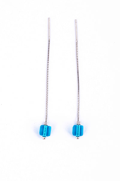 Blue Cubic Threader Earrings