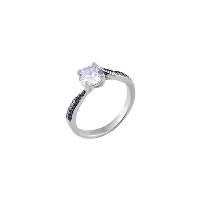 Oval CZ Black Accent Silver Ring for her