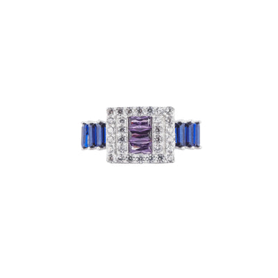 Rectangular Gemstone and Baguette Accent Silver Ring for her