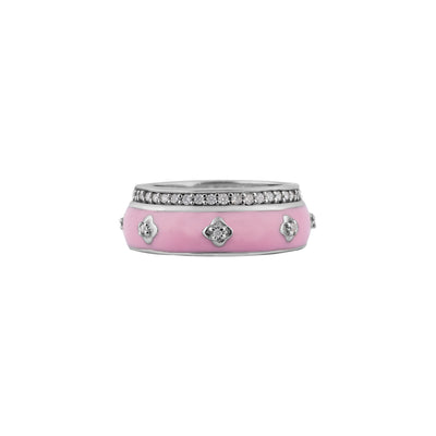 Pink Enamel Pave Detail Silver Band for her