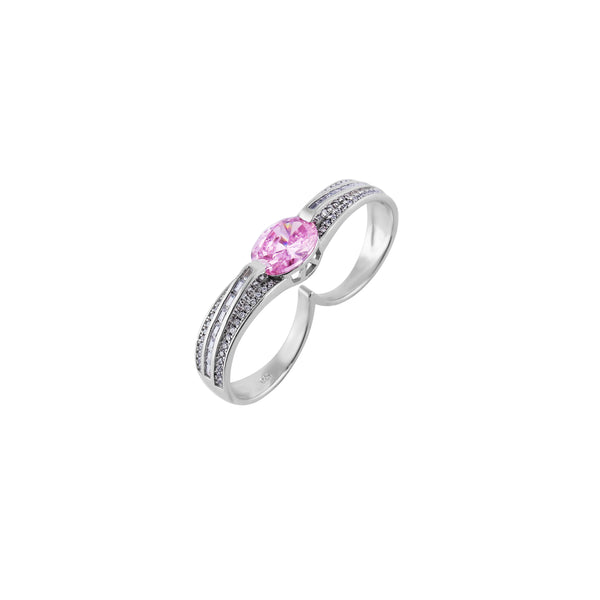 Oval Pink Gemstone Double Finger Silver Ring for her - Flâneur Global® | FG | 925 Fine Silver Jewelry & Accessories