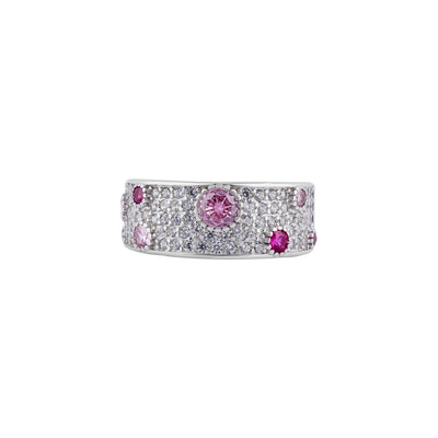 Pave and Round Pink Gemstone Silver Ring for her