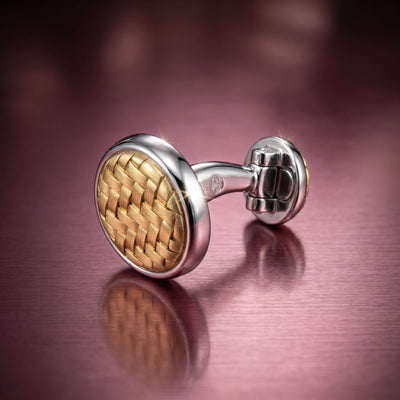 Textured Basketweave Dual Tone Sterling Silver Cufflinks