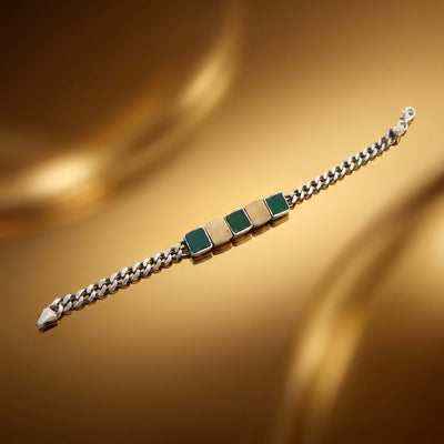 Emerald Green Inlay Curb Link Gents Bracelet