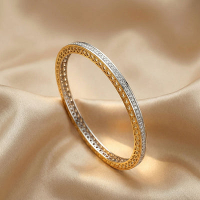 Flaneur 925 Silver Two-Tone Gold Plated Filigree Cutout Bangles (Pair)