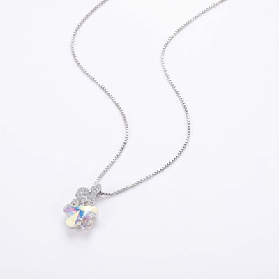 Crystal Flower Fine Silver Pendant Necklace for Women