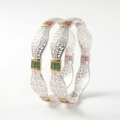 Elegant Openwork Vintage Style Green & Pink Stone bangle for Women