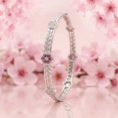Sterling Silver Hinged bangle with Pink & Clear Stones