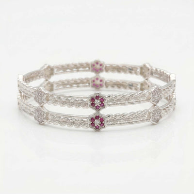 Sterling Silver Hinged bangle with Pink & Clear Stones