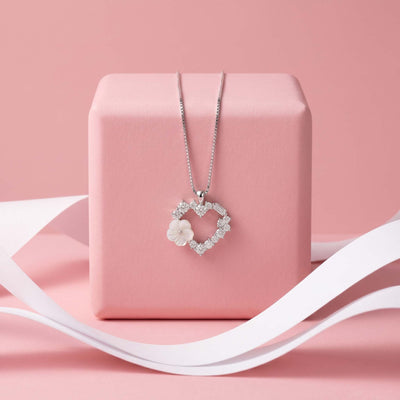Silver Floral Heart Pendant Necklace for Women